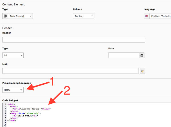 the new content element preview of the content element in the backend