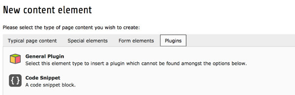 The new content element in the wizard. preview of the content element wizard